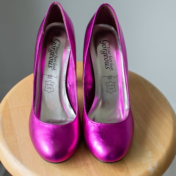 Pink leather shoes rounded toe - Picture 5 of 11